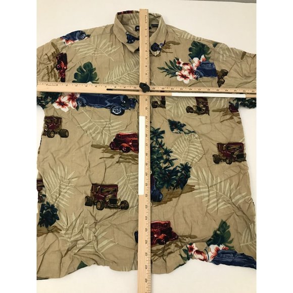 Vintage Puritan Men’s L Beige Hawaiian Automobile Button Down Shirt *11 - Picture 3 of 4